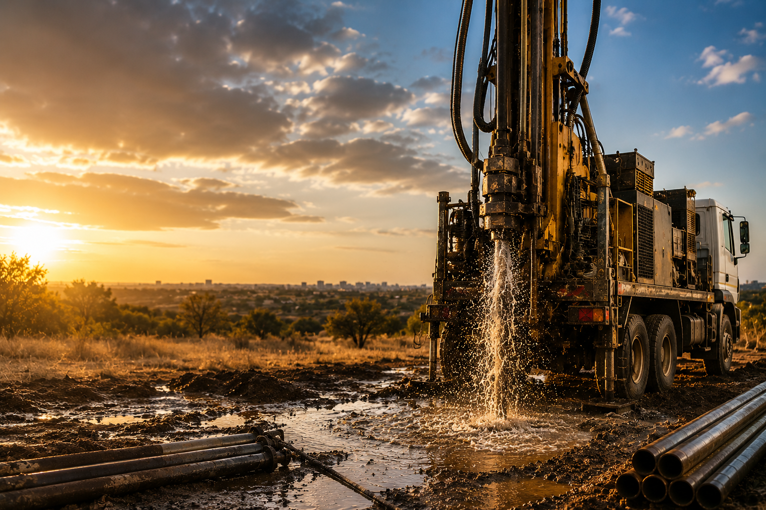 Borehole drilling rig operating on a Gauteng residential property